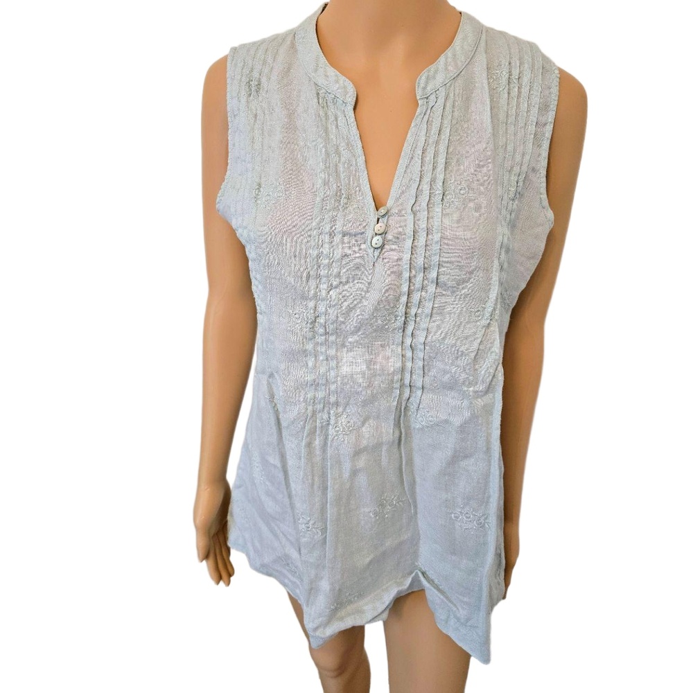 Saint Tropez West Pintuck Sleeveless Mandarin Collar Tunic‎ Blouse Small